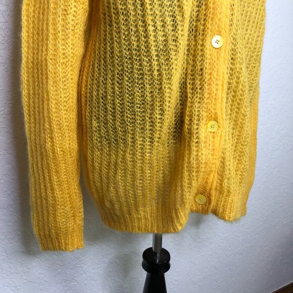 Miu Miu gold yellow mohair blend button front collared cardigan - Picture 3 of 13